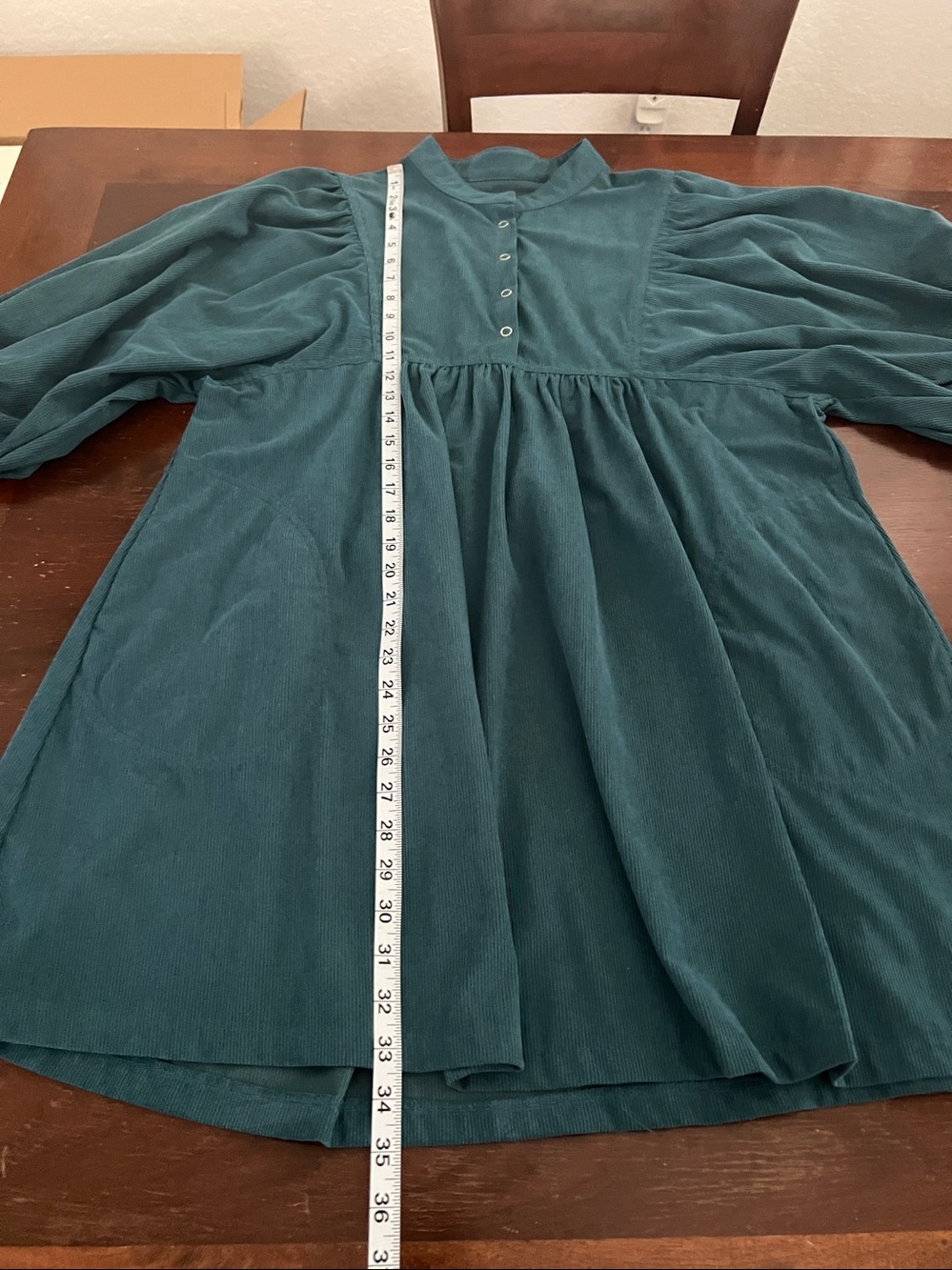 Teal-Blue/Green Corduroy Snap
Buttons Empire Waist Dress | M - Picture 6 of 10